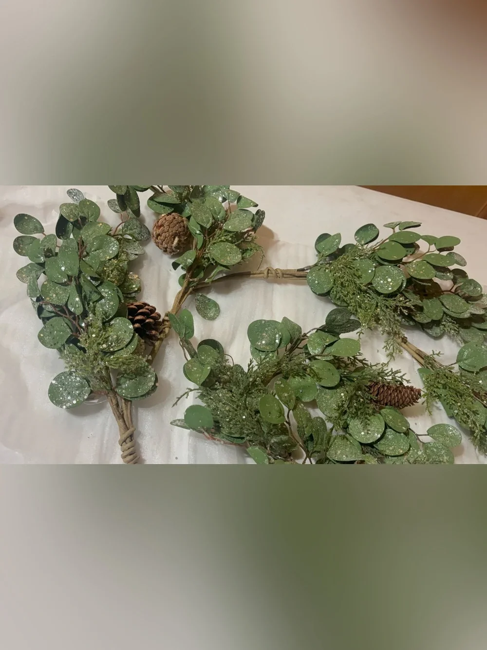 Green Glitter Eucalyptus and Pinecone Garland - Home Accents
